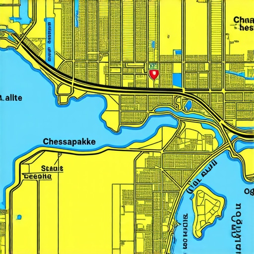 Map of Chesapeake Virginia with business locations and SEO markers.