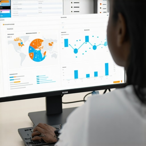 Advanced Local SEO Data Analysis in Chesapeake Person analyzing SEO data with charts and maps on a computer screen.