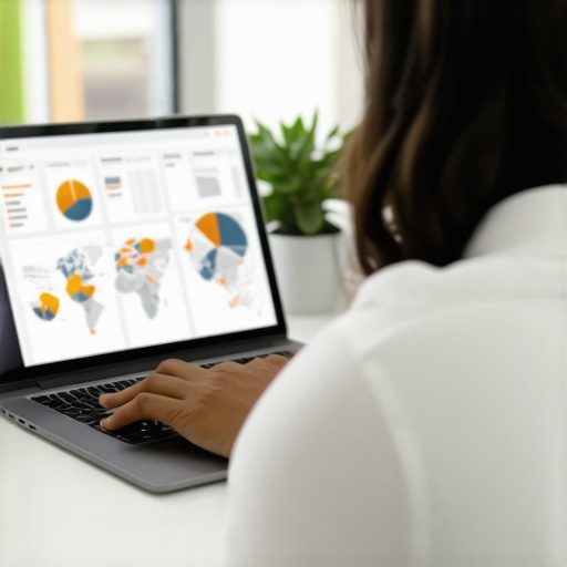 Analyzing Local SEO Data for Chesapeake Person reviewing local SEO analytics on a laptop in an office.