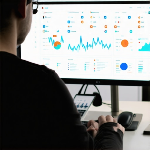Person analyzing SEO data on a computer with maps and charts for Chesapeake business optimization.
