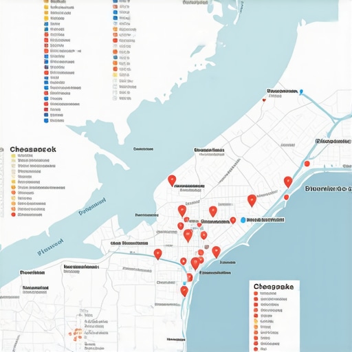  infographic illustrating key local SEO factors layered over Chesapeake map.