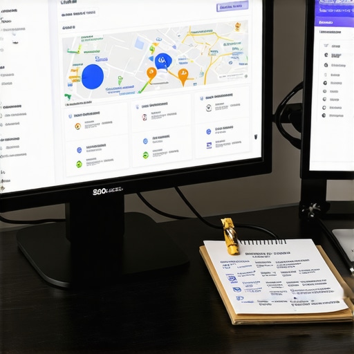 A professional office setup with SEO tools on a desktop monitor, reflecting effective Chesapeake local SEO management.