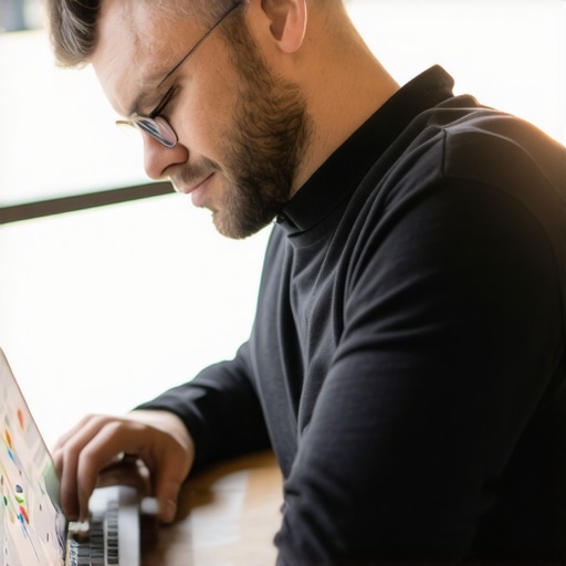 Business owner updating GMB profile on a laptop with Chesapeake local map