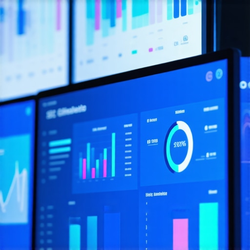 SEO tool dashboard with Chesapeake data Person analyzing SEO analytics on a computer screen with Chesapeake cityscape in the background.