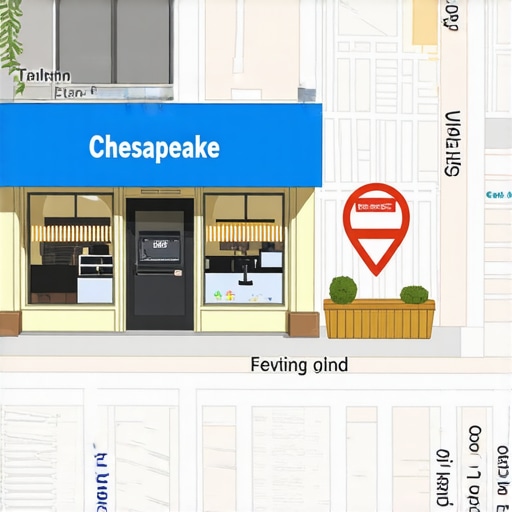 A map highlighting a Chesapeake business surrounded by local landmarks to emphasize proximity.
