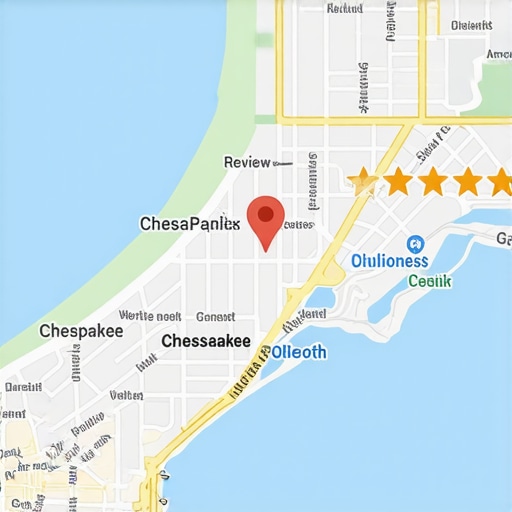 Chesapeake Local SEO Map Strategy Map illustration showing optimized local SEO signals around a Chesapeake business