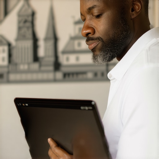Business owner enhancing Google My Business listing with Chesapeake landmarks in view.
