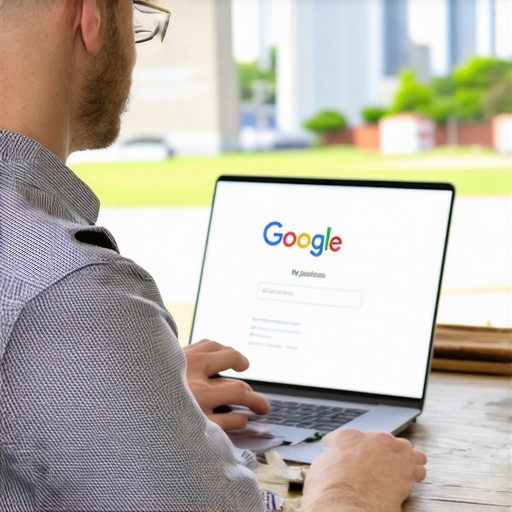 Business owner enhancing Google My Business listing with Chesapeake landmarks visible