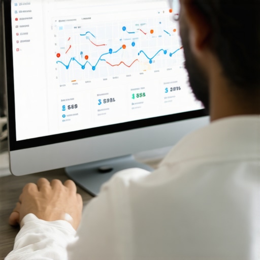 Business owner analyzing SEO and Google Maps data on a computer to maintain rankings