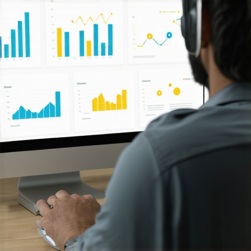 Person working on SEO analytics dashboard with charts and data visualizations.