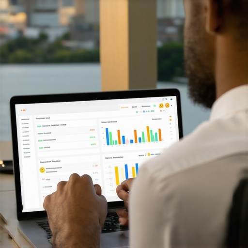 Person analyzing Chesapeake Google Maps ranking reports on a laptop.